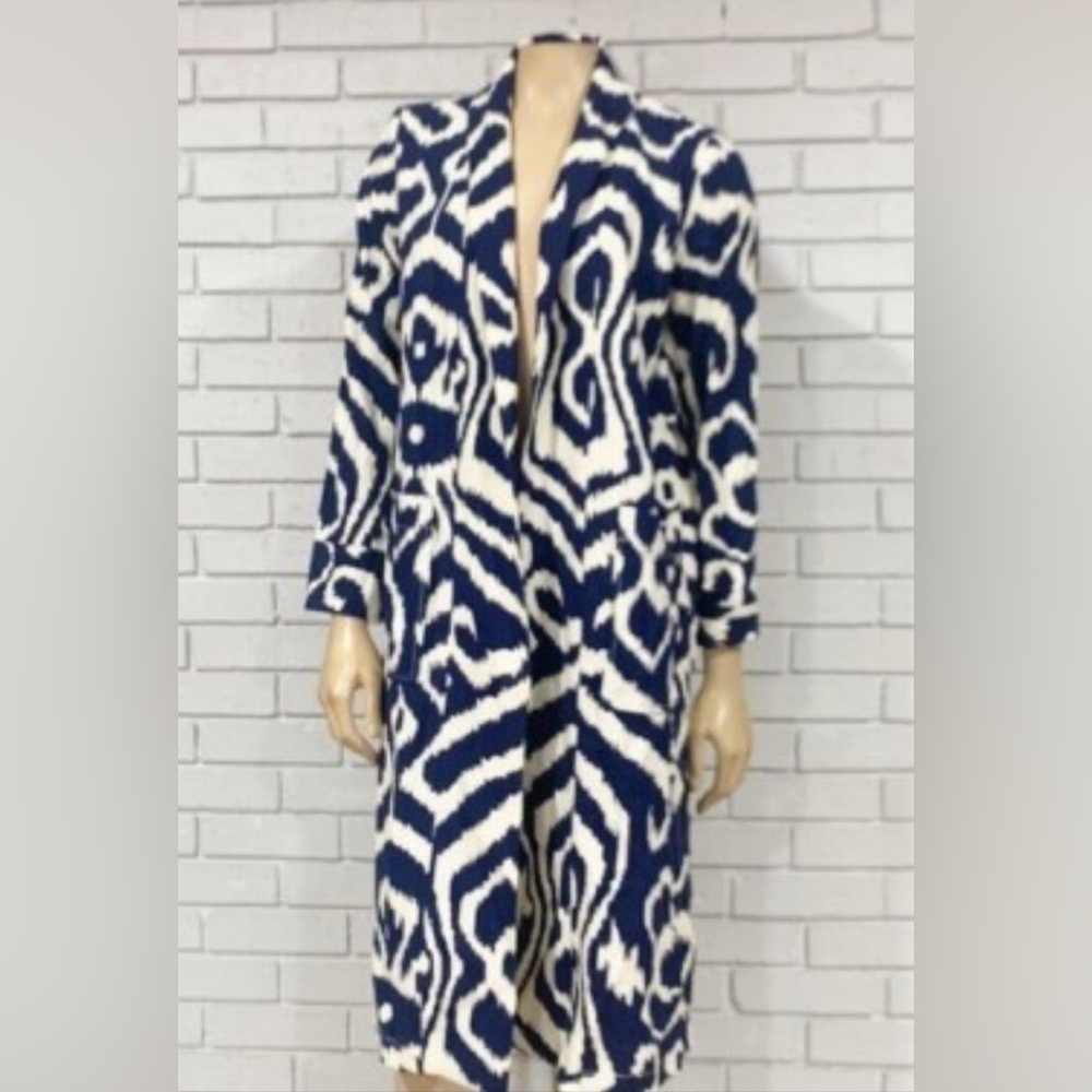 Anthropologie Linen Robbie Duster Jacket Blue/White Sz SP